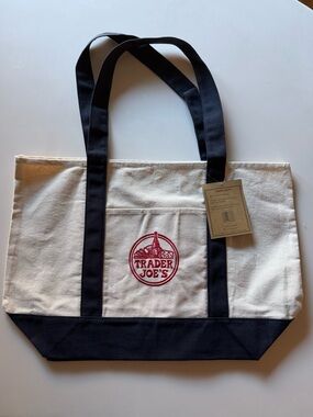 Trade Joe’s Navy Canvas Tote Bag Large NWT